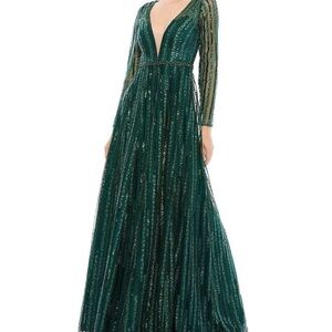 Mac Duggal: Sequin Deep Mesh V-Neck Long
Sleeve Ball Gown